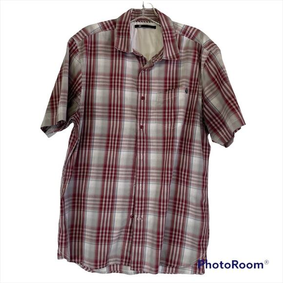 Volcom plaid button down short sleeve size Large - Picture 1 of 10